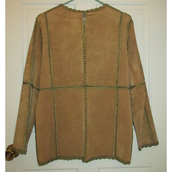 Linea by Louis Dell'Olio Brown 100% Suede Leather Patchwork Boho Jacket Top S - Picture 7 of 12
